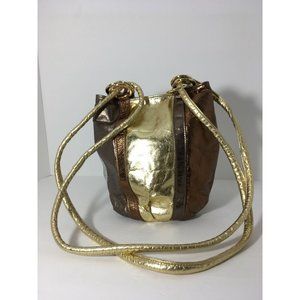 Atalla Leather Metallic Bucket Casual Occasion Crossbody Shoulder Handbag